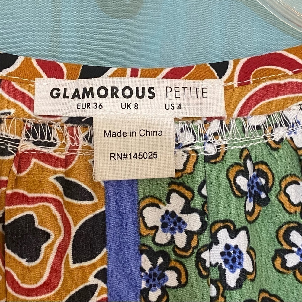 Glamorous Petite Smock Dress Retro Patchwork Sz 4 - Picture 2 of 11